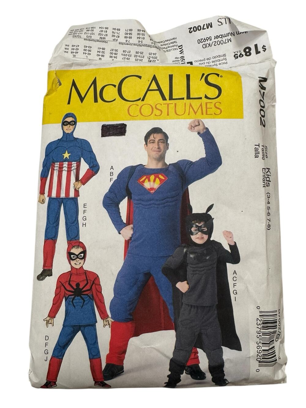 MCCALLS COSTUMES Kids Superhero Costume Size 3-4 5-6 7-8 Cut to 7-8 M7002 Unisex